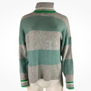 J Crew Sz S Wide Stripe Turtleneck In Super Soft Yarn Alpaca Blend Green Gray